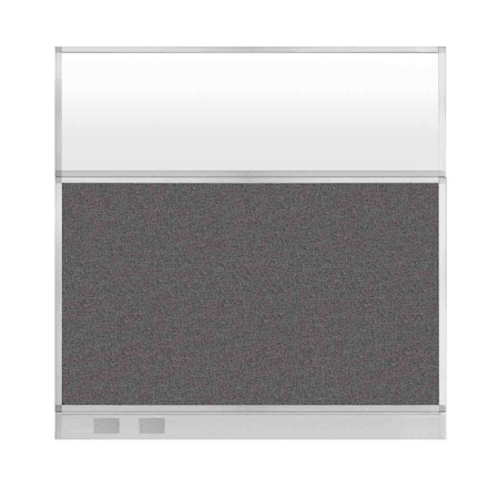 Versare Hush Panel Cubicle Partition 6' x 6' Charcoal Gray Fabric Frosted Window w/ Cable Channel 1856336-3